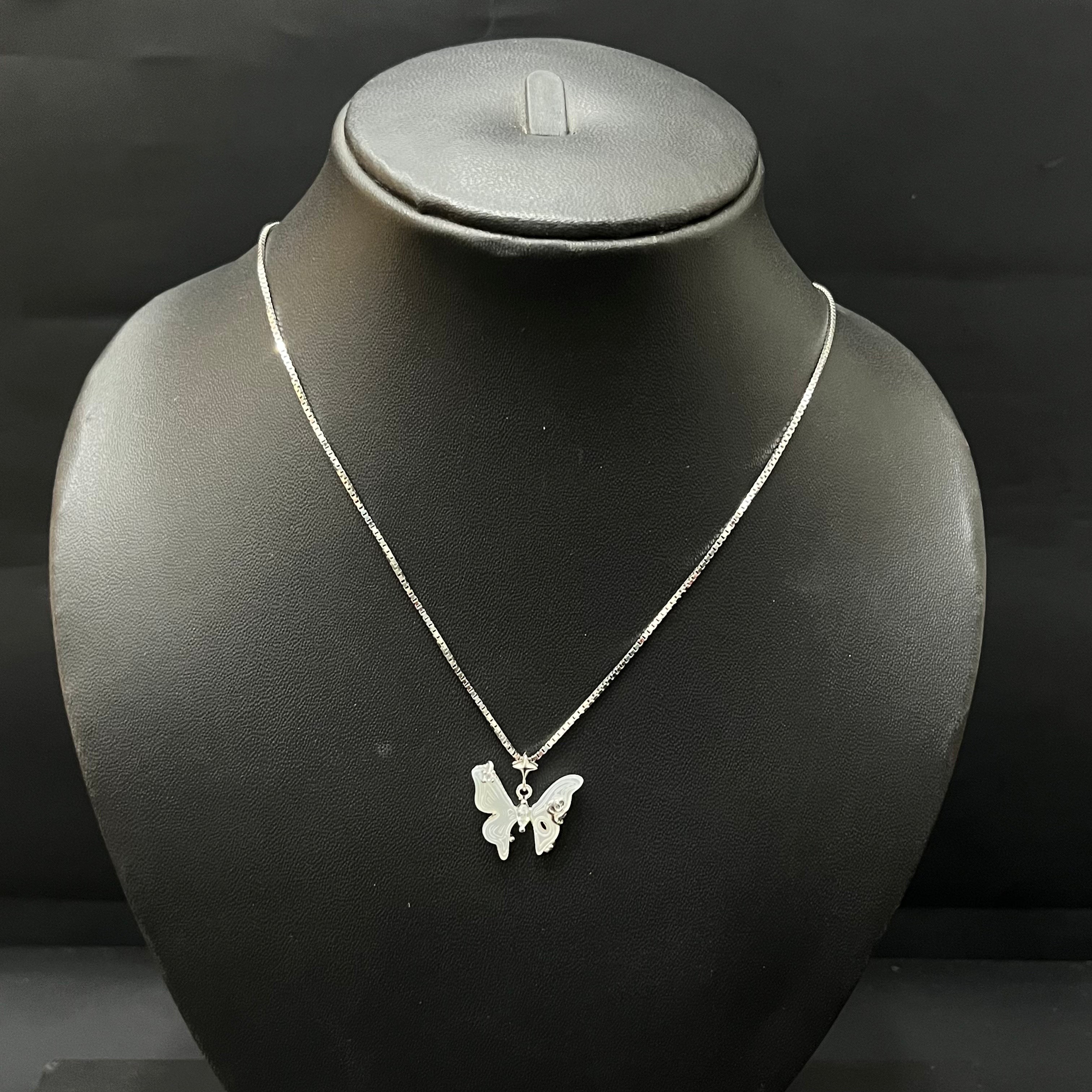 Silver Ladies Chain White Stone  Butterfly
