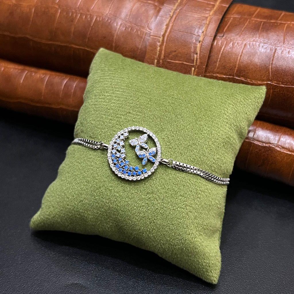 Silver Ladies Bracelet Blue Aura Floral Butterfly Two Link 925