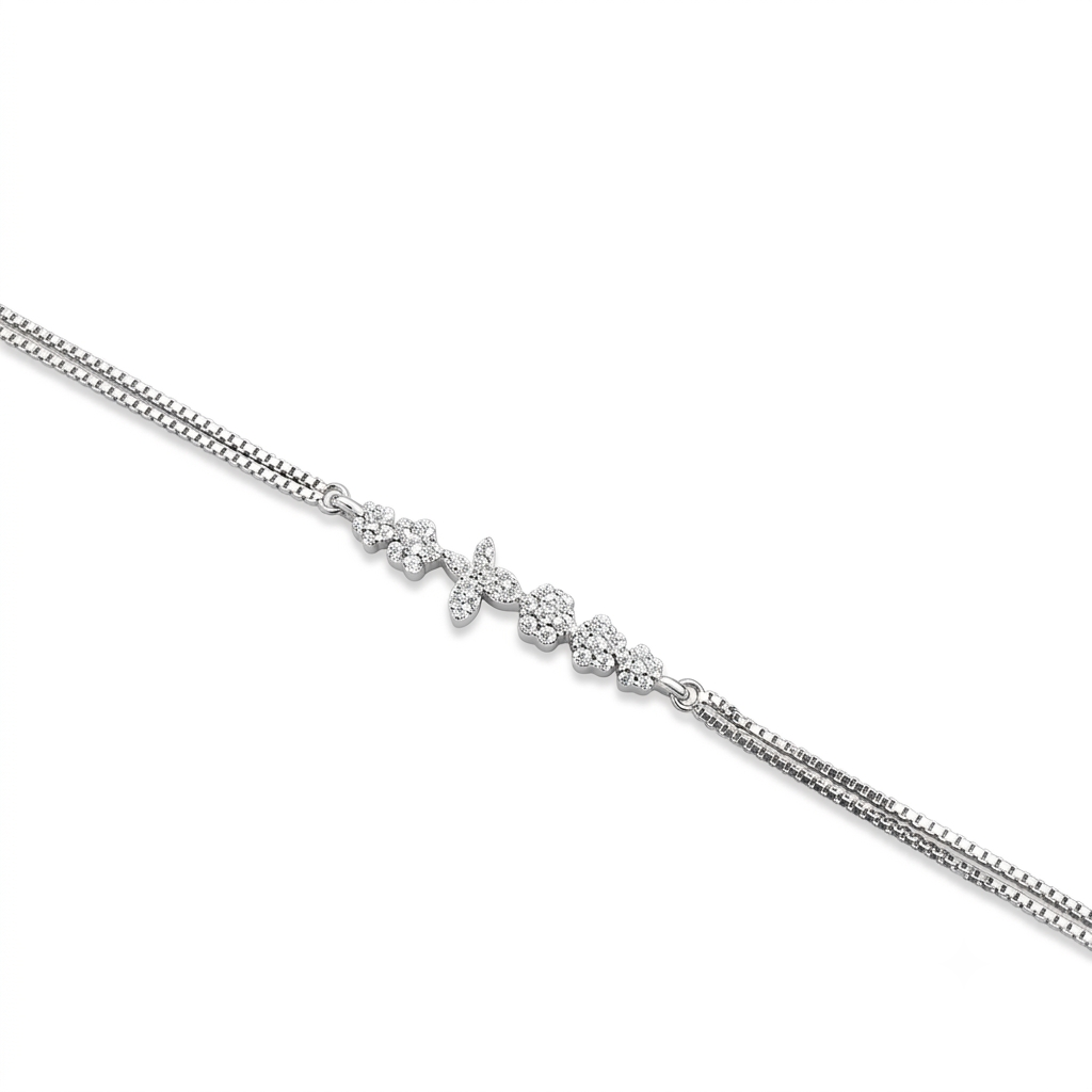 Silver Ladies Bracelet Butterfly White Blossom 1 Two Link 925
