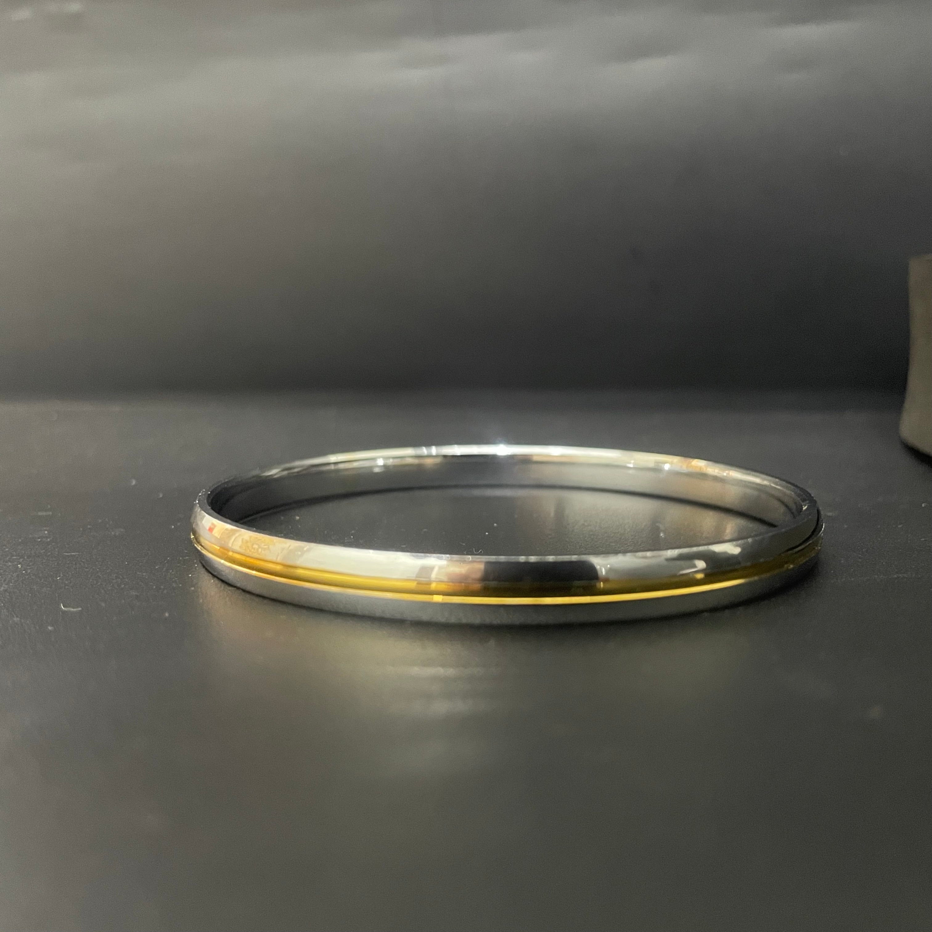 Silver Mens Kada Two Tone Gold Lining Regular TT2