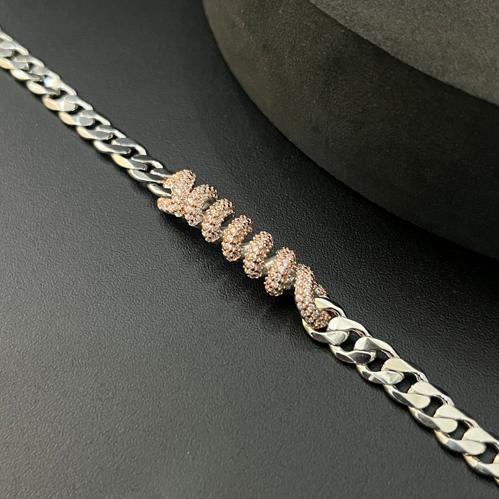 Silver Mens Bracelet Spiral Cut With AD Premium 925