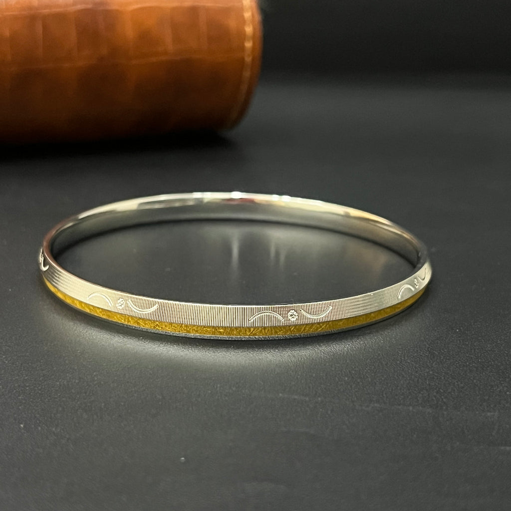 Silver Mens CNC Gold Lining Kada GC3