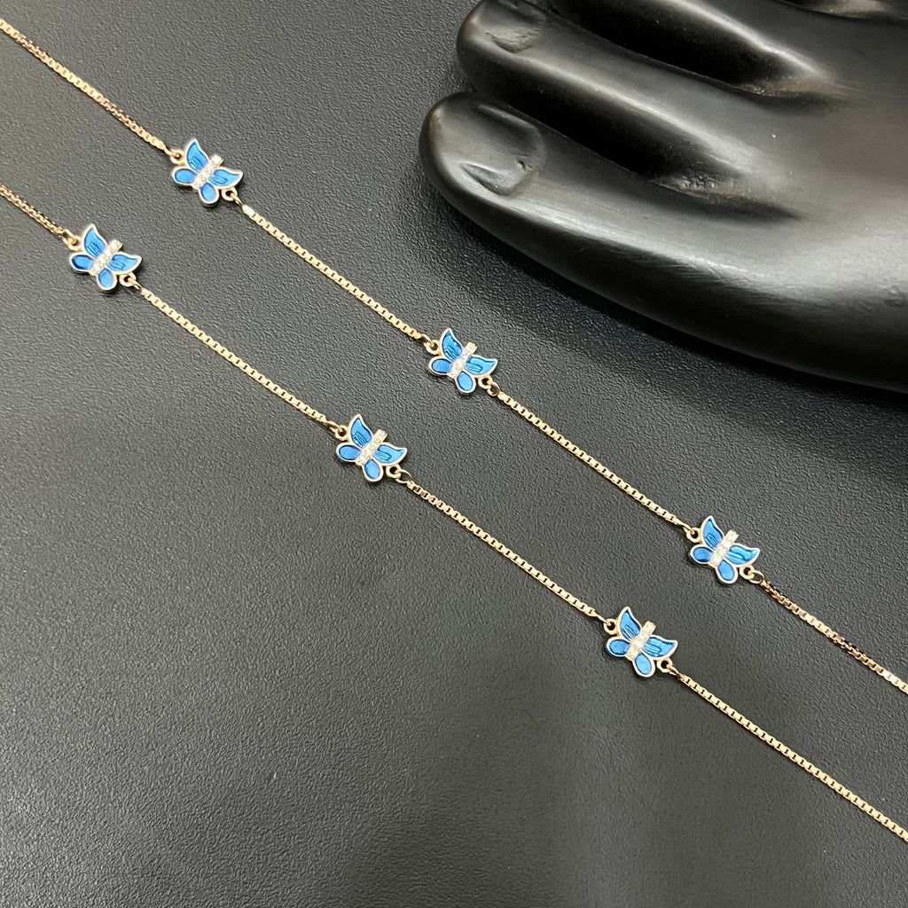 Silver Ladies Anklet Blue Butterfly RG