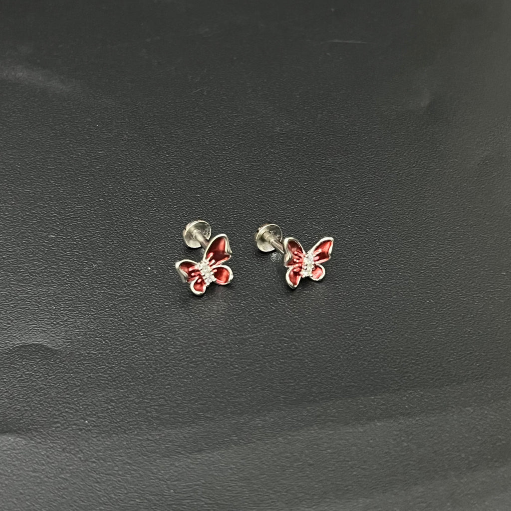Silver Ladies Stud Butterfly Red SS