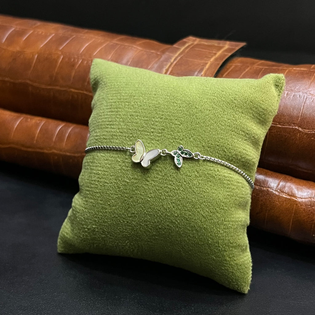 Silver Ladies Bracelet Butterfly Vine Elegance Green 925