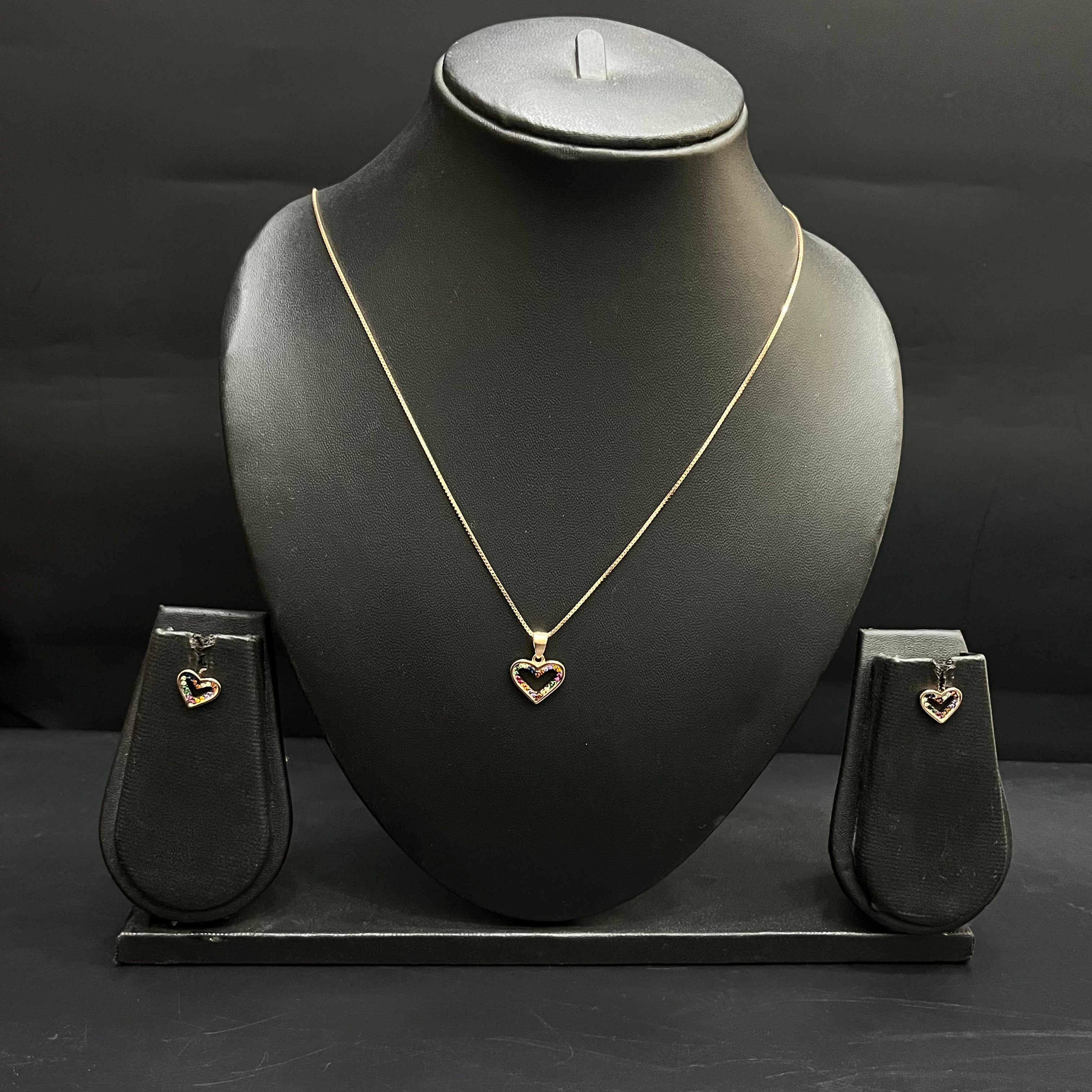 Silver Ladies Pendant Chain Set Multicolor Heart Shape Rose Gold M01 925