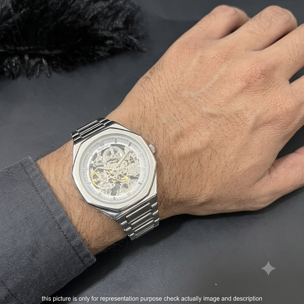 Silver Mens Watch Imperial Open Heart Timepiece 925