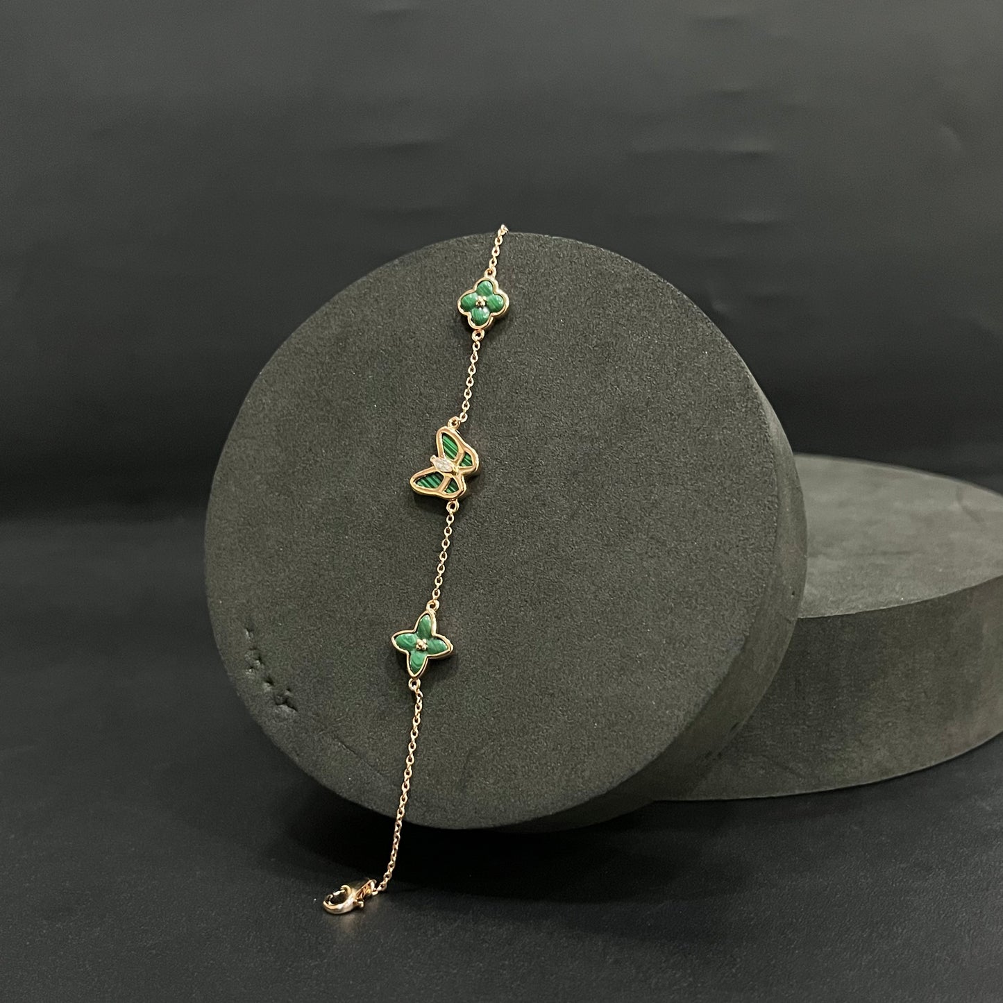 Silver Ladies Bracelet_Green Butterfly & Flower