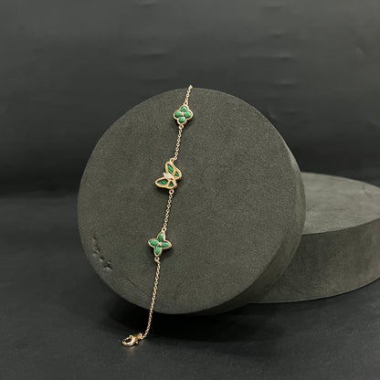 Silver Ladies Bracelet_Green Butterfly & Flower