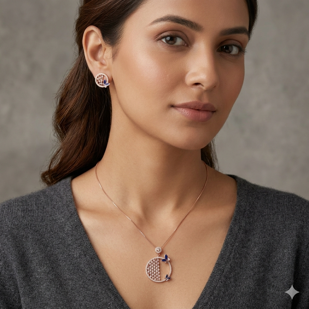 Silver Ladies Pendant Chain circle dots Rosegold