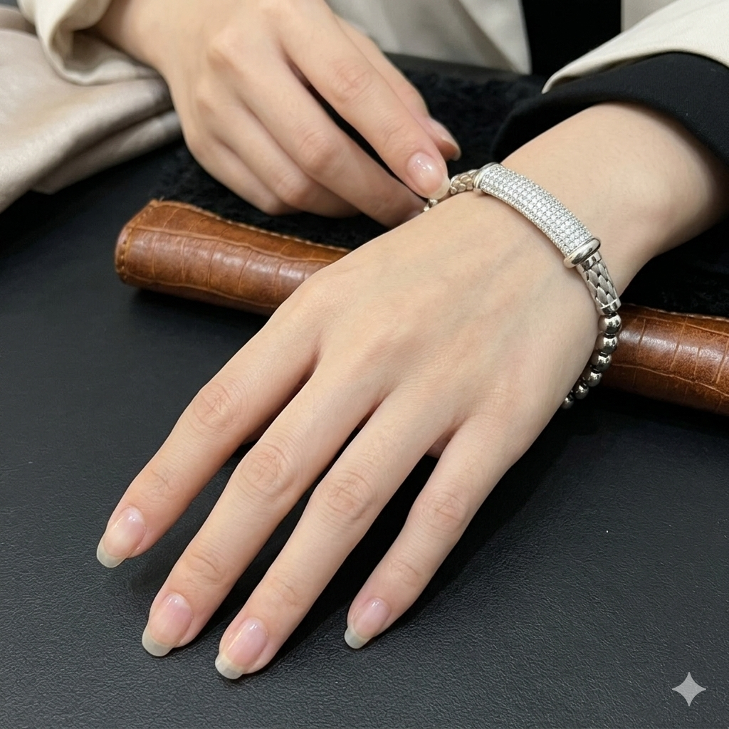 Silver Ladies Bracelet Silver Matte Stones
