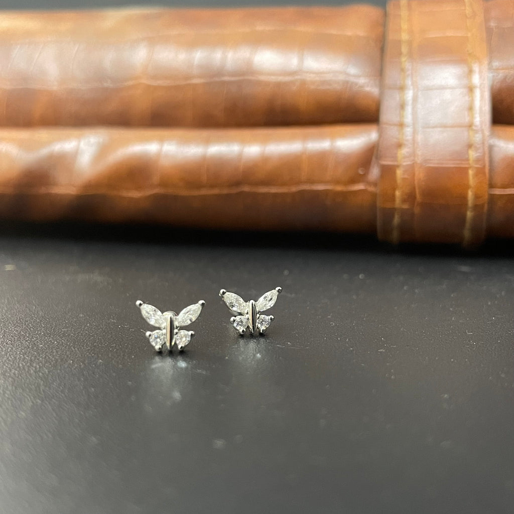 Silver Second Stud Butterfly Lines SS