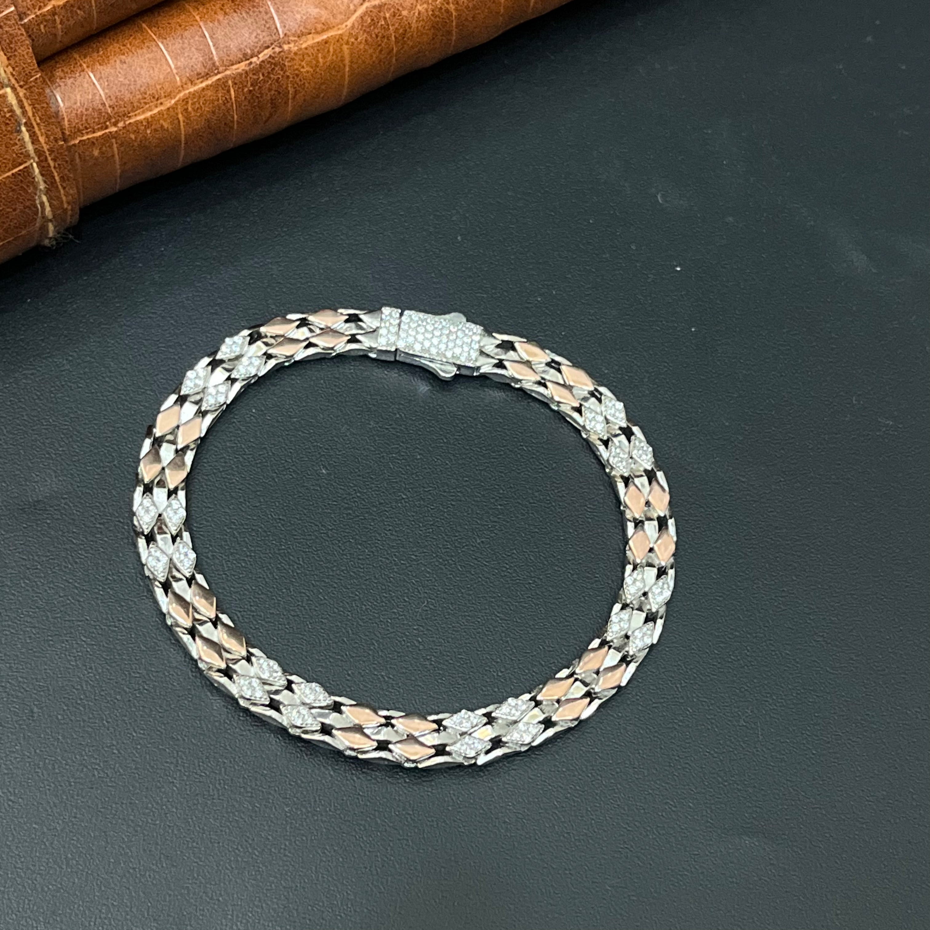 Silver Mens Bracelet Kathli Broad Dual Tone 1 925