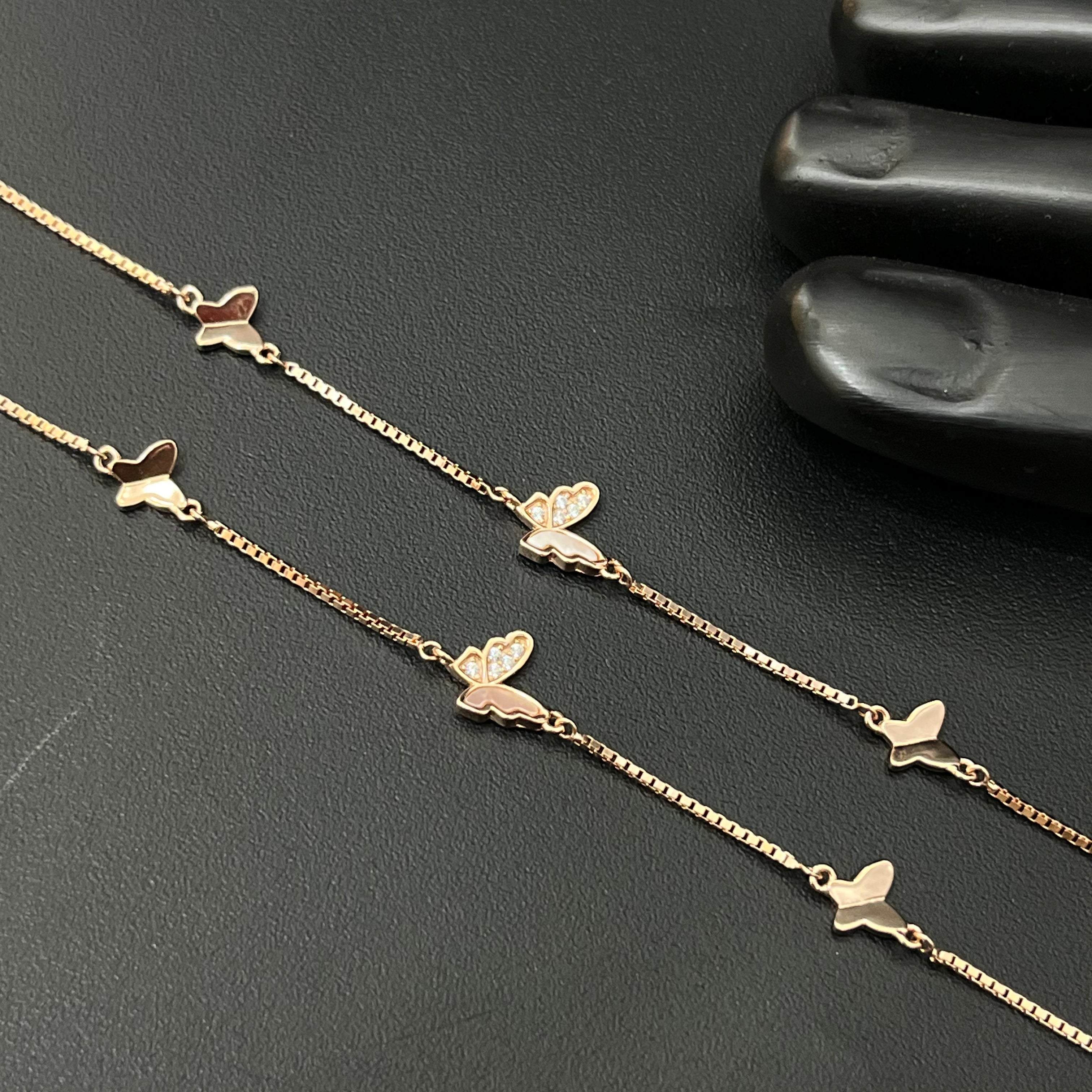Silver Ladies Anklet Butterfly AD Rosegold 925