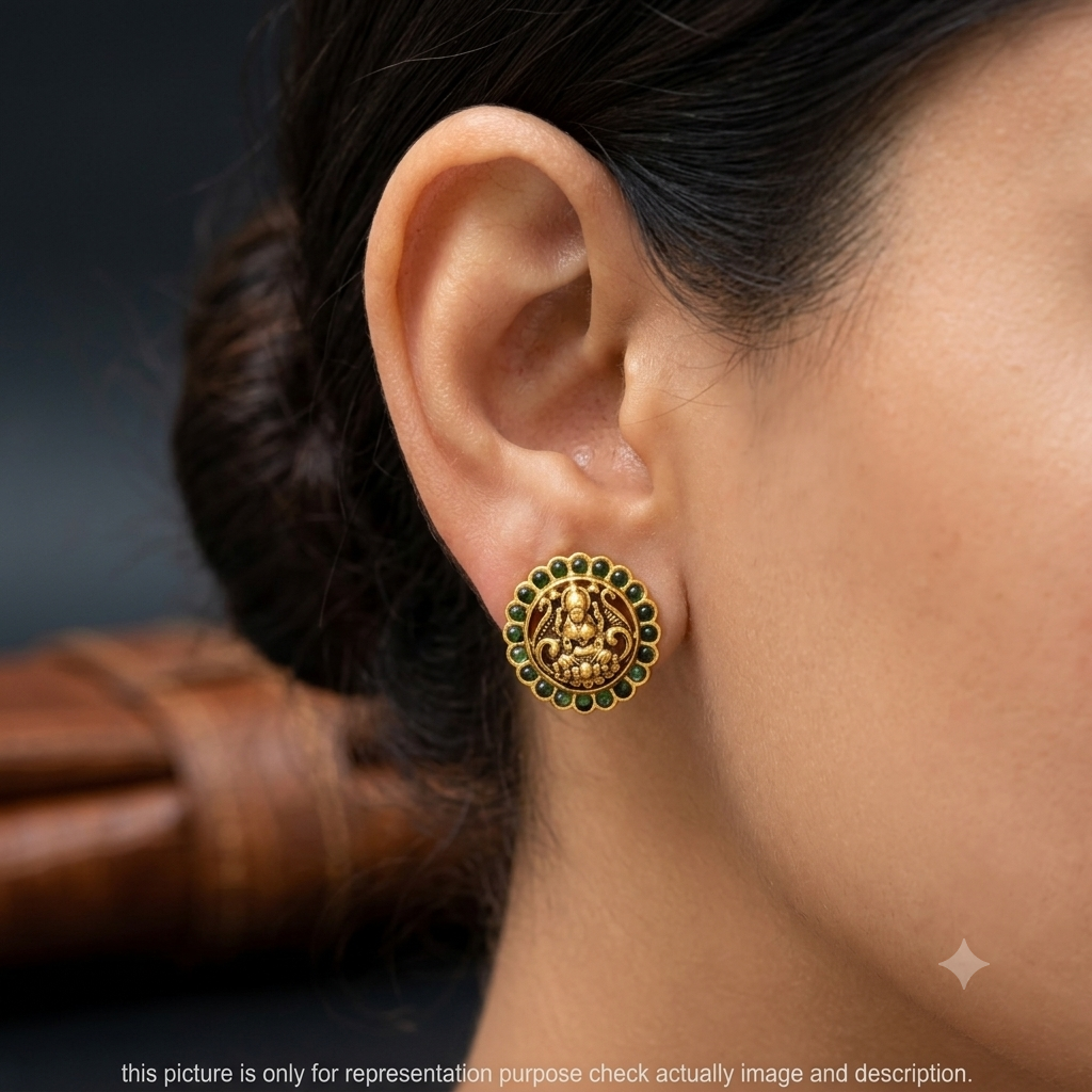 Silver Stud Round lakshmi Antique Gold Finsihed 925 4