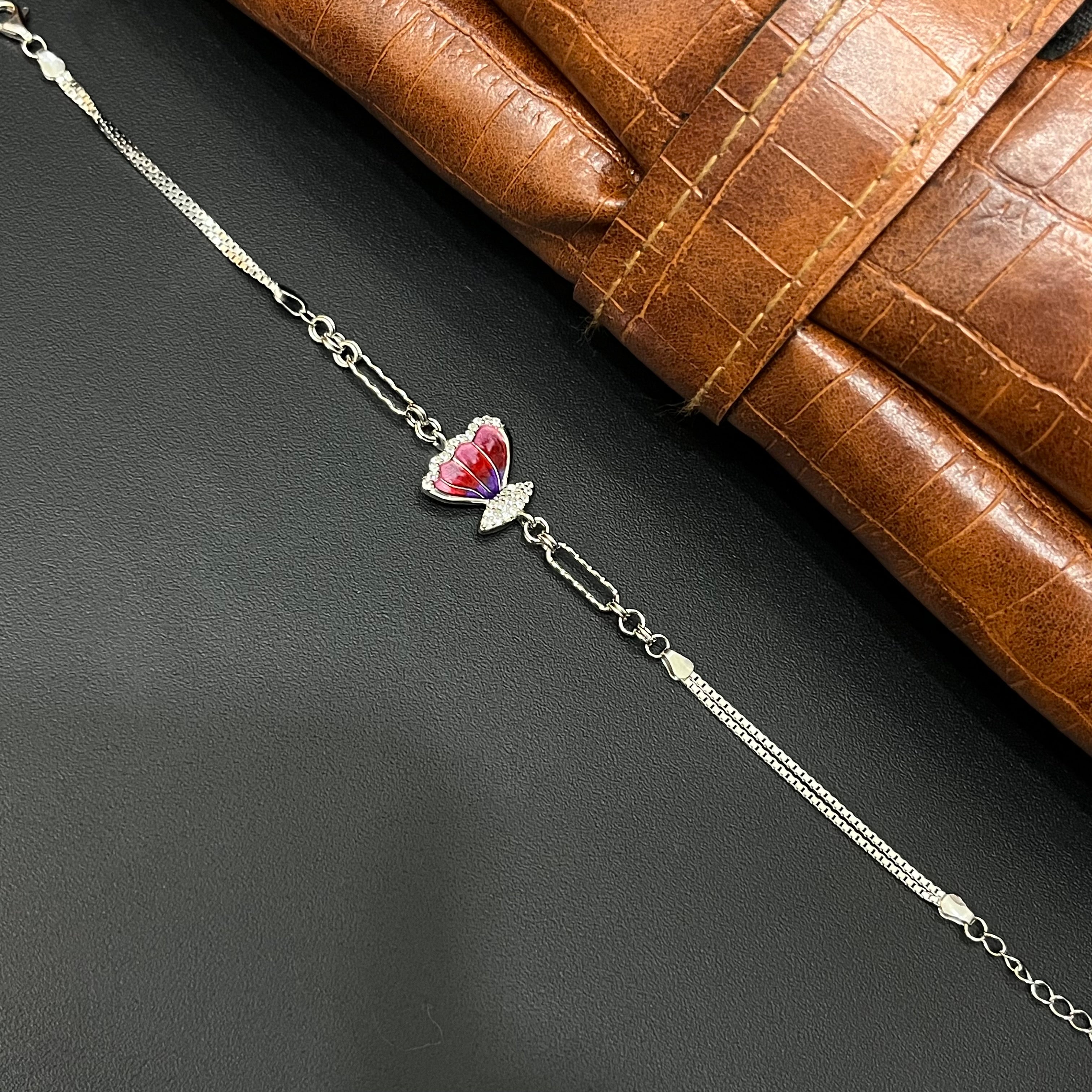 Silver Ladies Bracelet Epoxy Butterfly 925 E03
