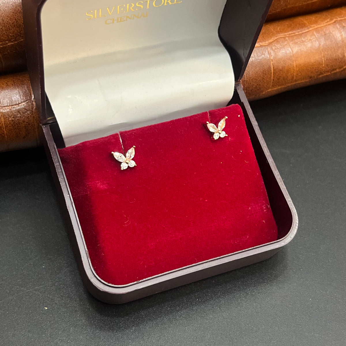 Silver Ladies Second Stud Twin Wing Butterfly Rose Gold 925
