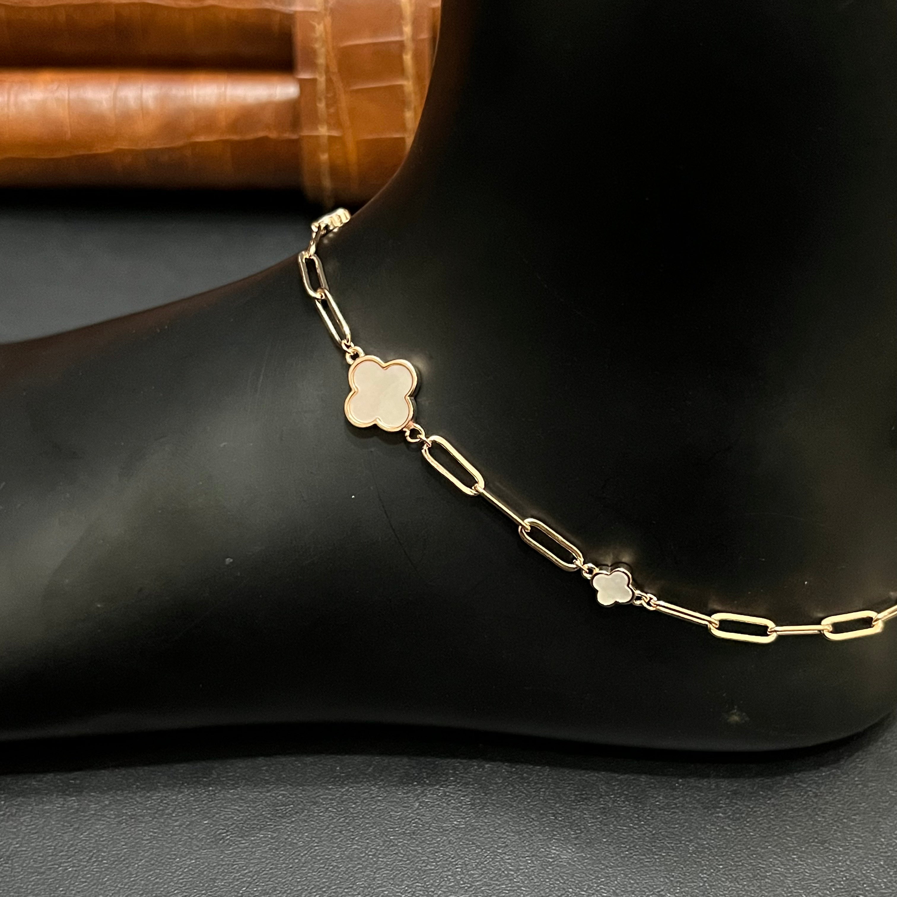 Silver Ladies Anklet Floral Sparkle Link Lock Rose Gold 925