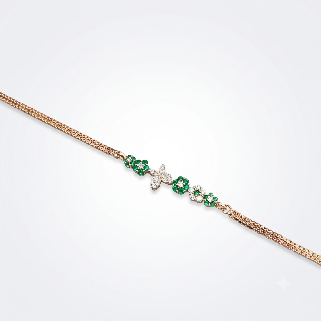 Silver Ladies Bracelet Butterfly Green Blossom Two Link 925
