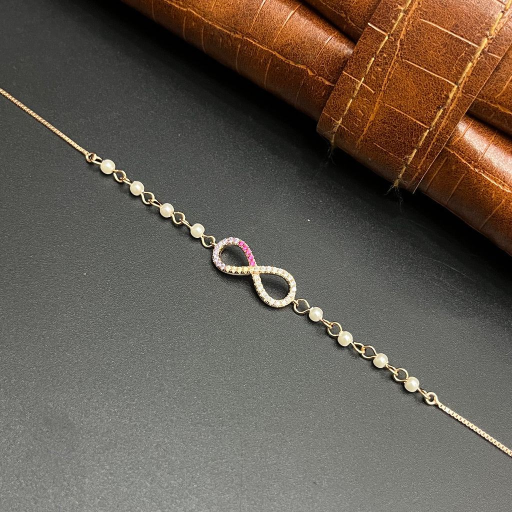 Silver Ladies Bracelet Infinity Half Pink White Beads Rose Gold 925