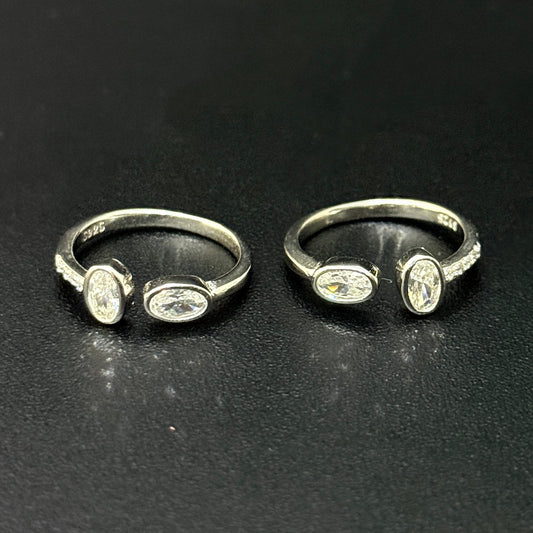 Silver Ladies Toe Rings oval AD SS
