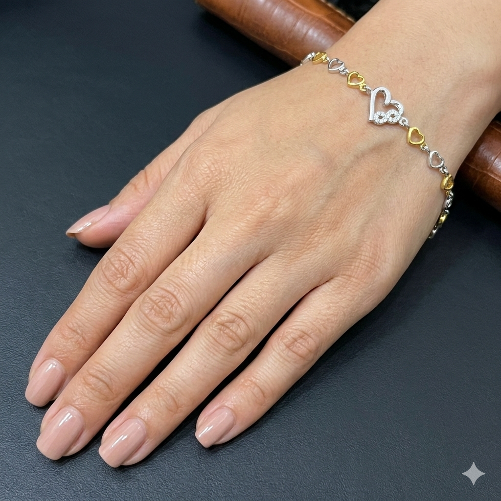 Silver Ladies Bracelet Two Tone Hearts