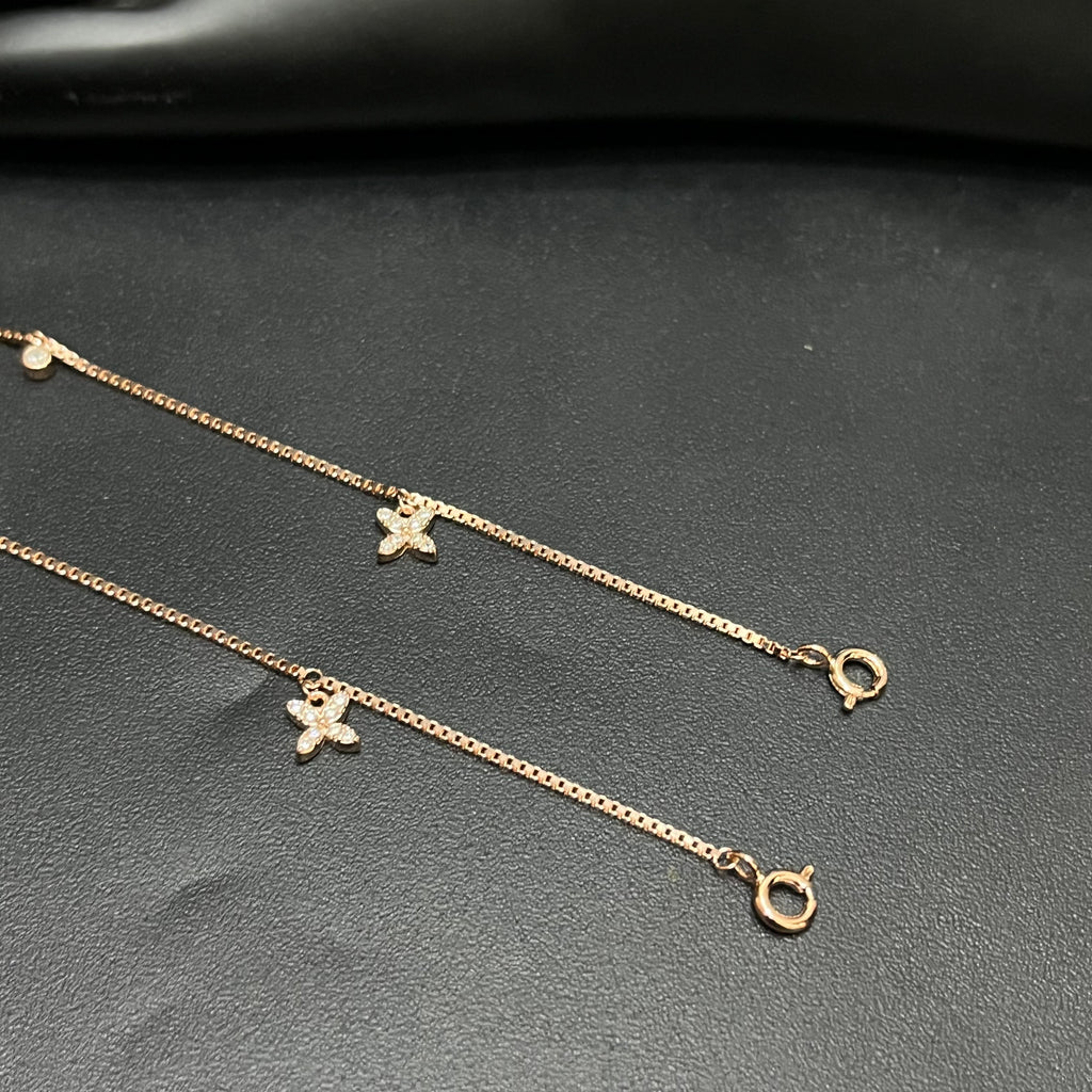Silver Ladies Anklet Butterfly Grace White Stone Rose Gold 925