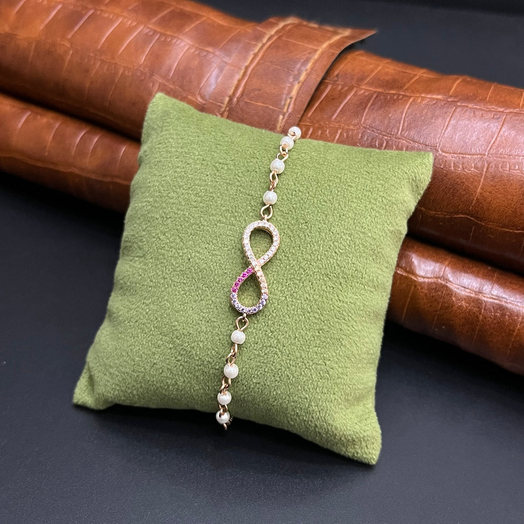 Silver Ladies Bracelet Infinity Half Pink White Beads Rose Gold 925