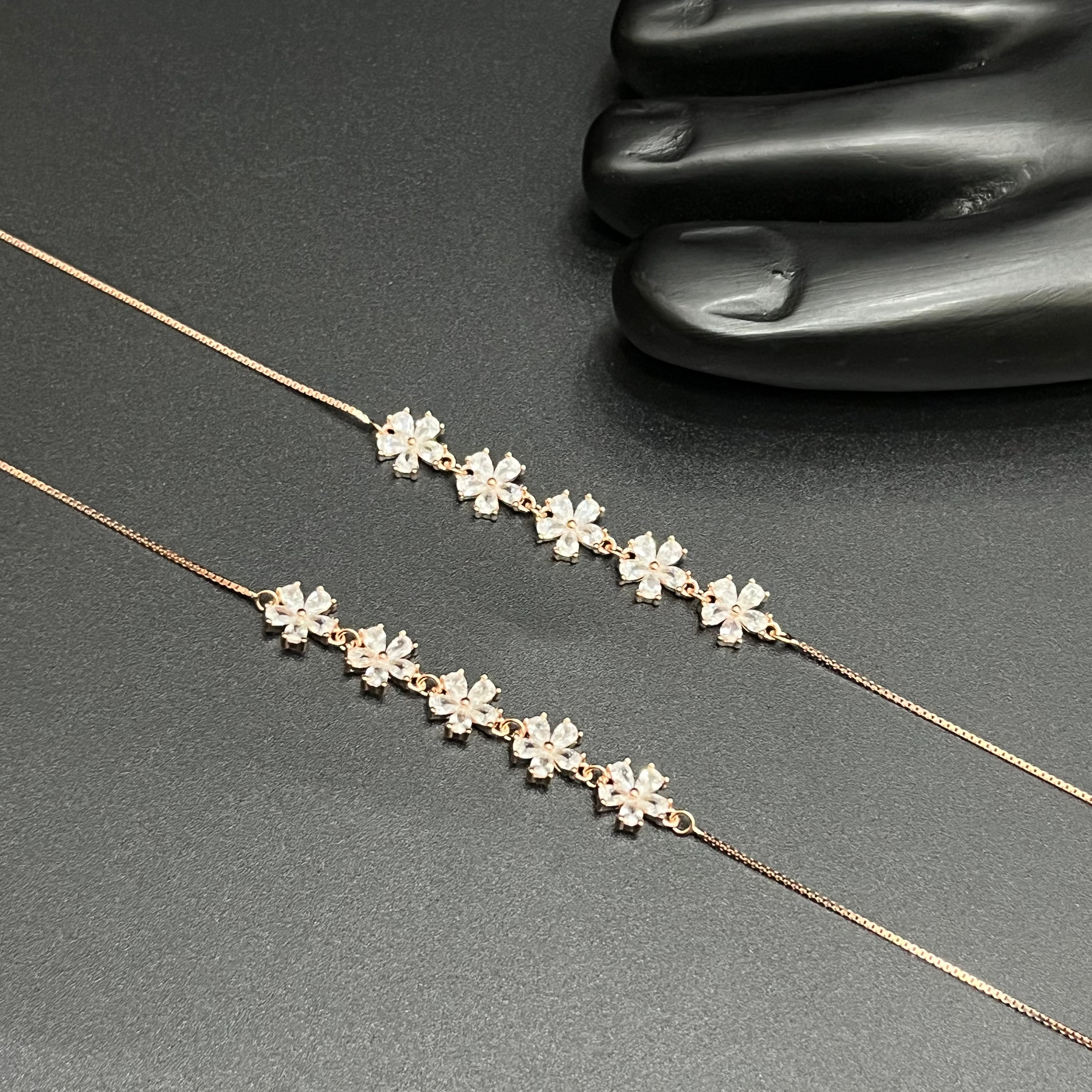 Silver Ladies Anklet Graceful Blossom Luxe M01 Rose Gold 925