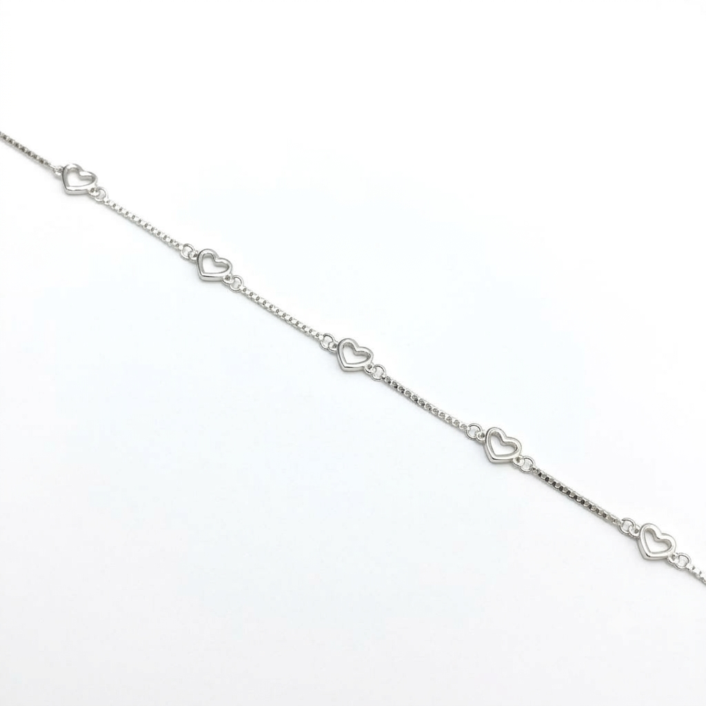 Silver Ladies Bracelet Five Heart Shape 925