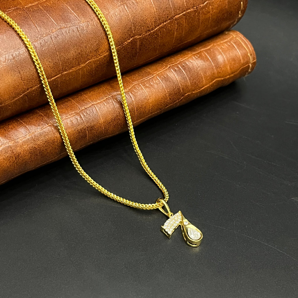Silver Ladies Pendant Chain Luna Drop Sparkle Gold Finish 925