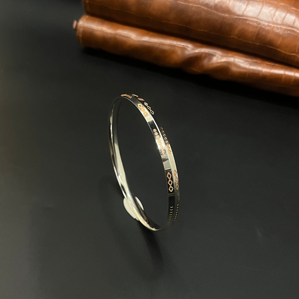 Silver Mens Kada CNC Cutting Dual Tone