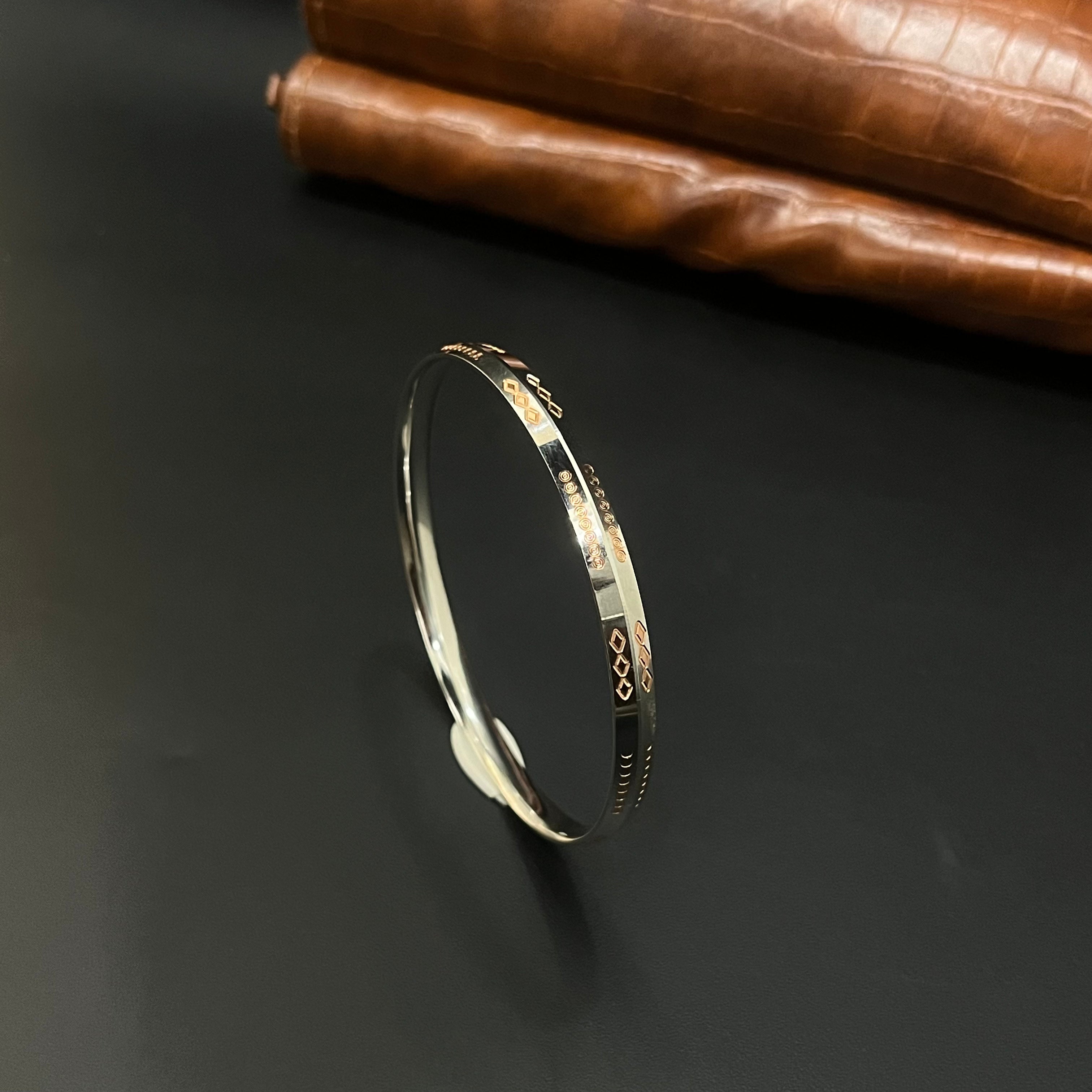 Silver Mens Kada CNC Cutting Dual Tone
