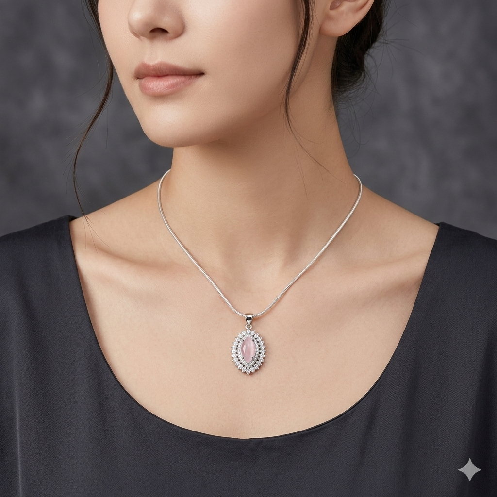 Silver Ladies Chain Oval Pink Mozzanite