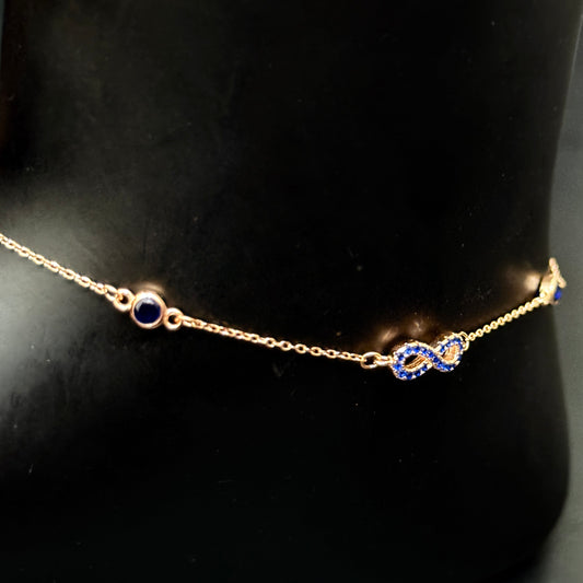 Silver Ladies Anklet_Blue Infinity & Black Stone RG