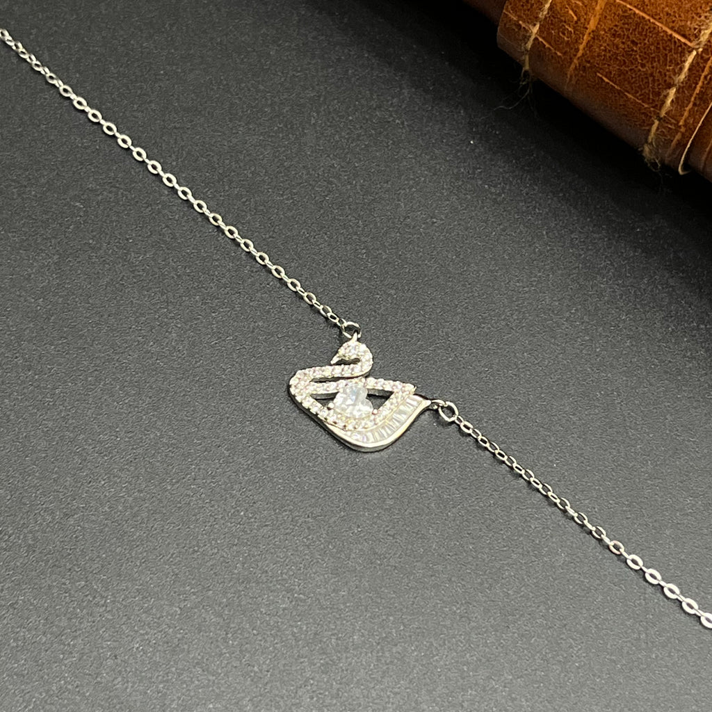 Silver Ladies Pendant Chain Crystal Swan Luxe 925