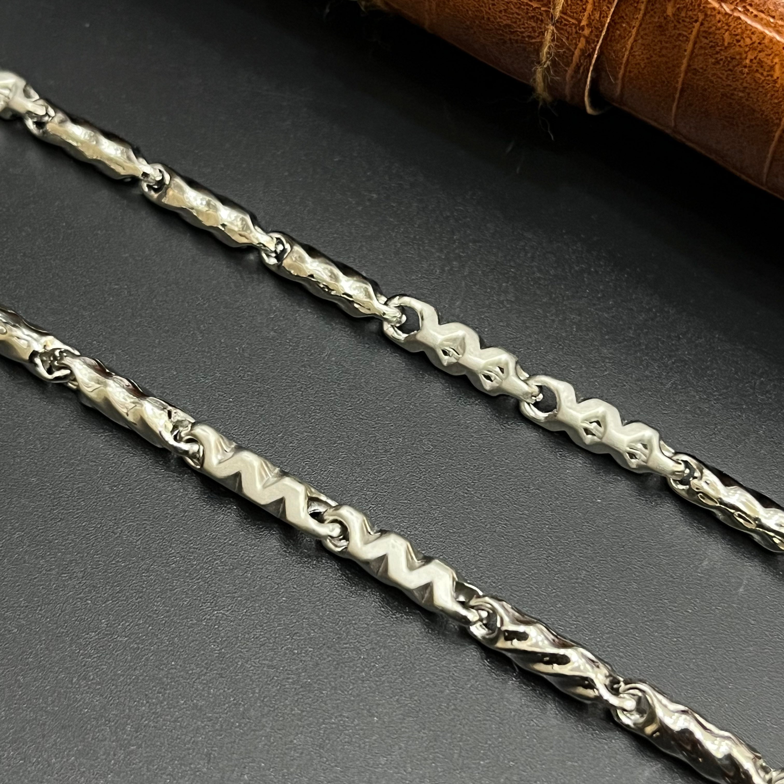 Silver Mens Chain Luxury Wave Fusion Mat Finish M01 925