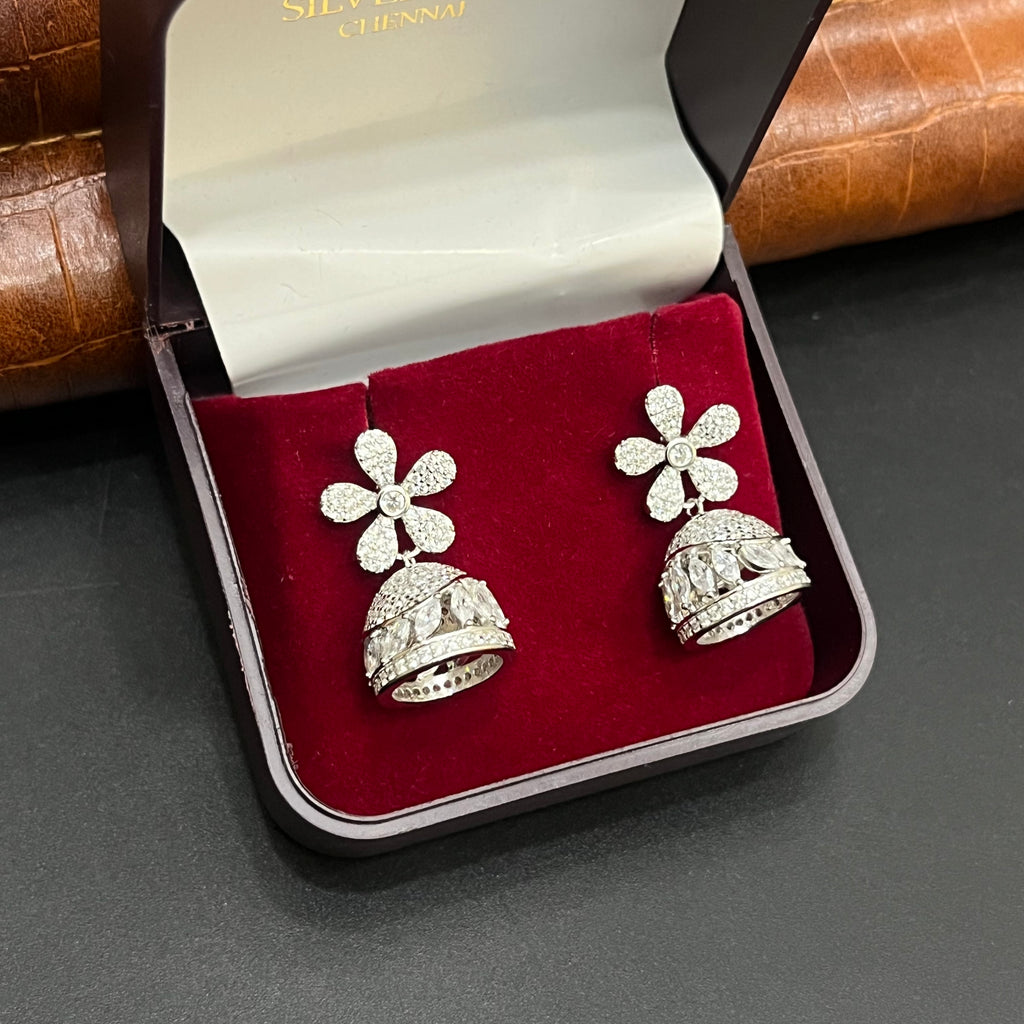 Silver Ladies Jimki Elegant Blossom Crystal Floral 925