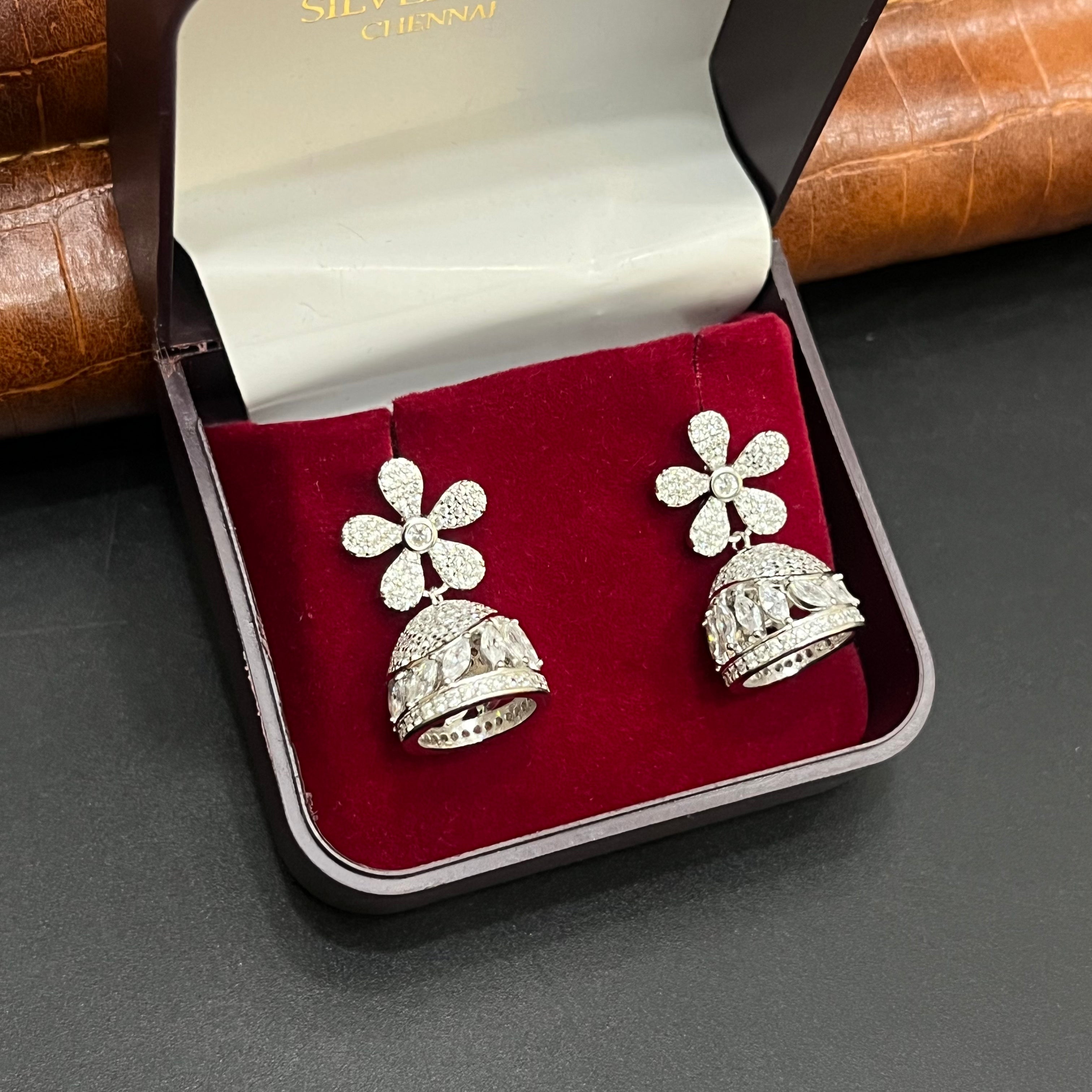 Silver Ladies Jimki Elegant Blossom Crystal Floral 925