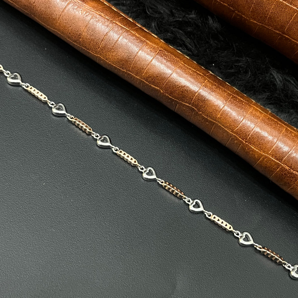 Silver Ladies Bracelet Heart & LinesTwo Tone