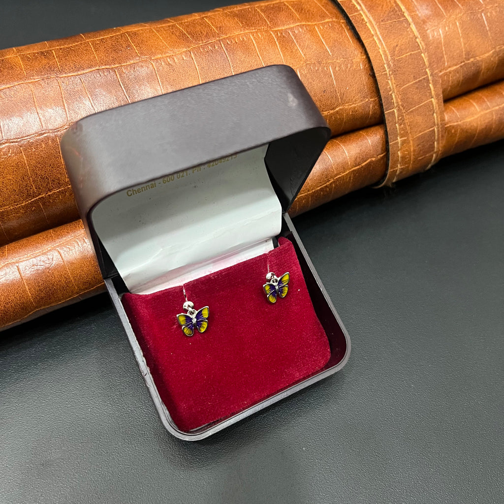 Silver Helix Studs Butterfly Orangeish Yellow