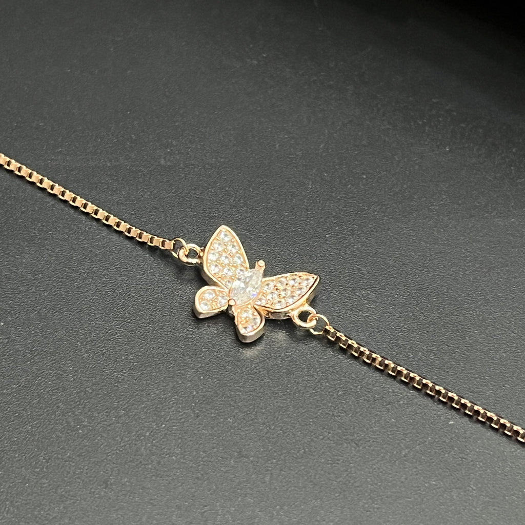 Silver Ladies Bracelet Beautiful Butterfly Rose Gold 925