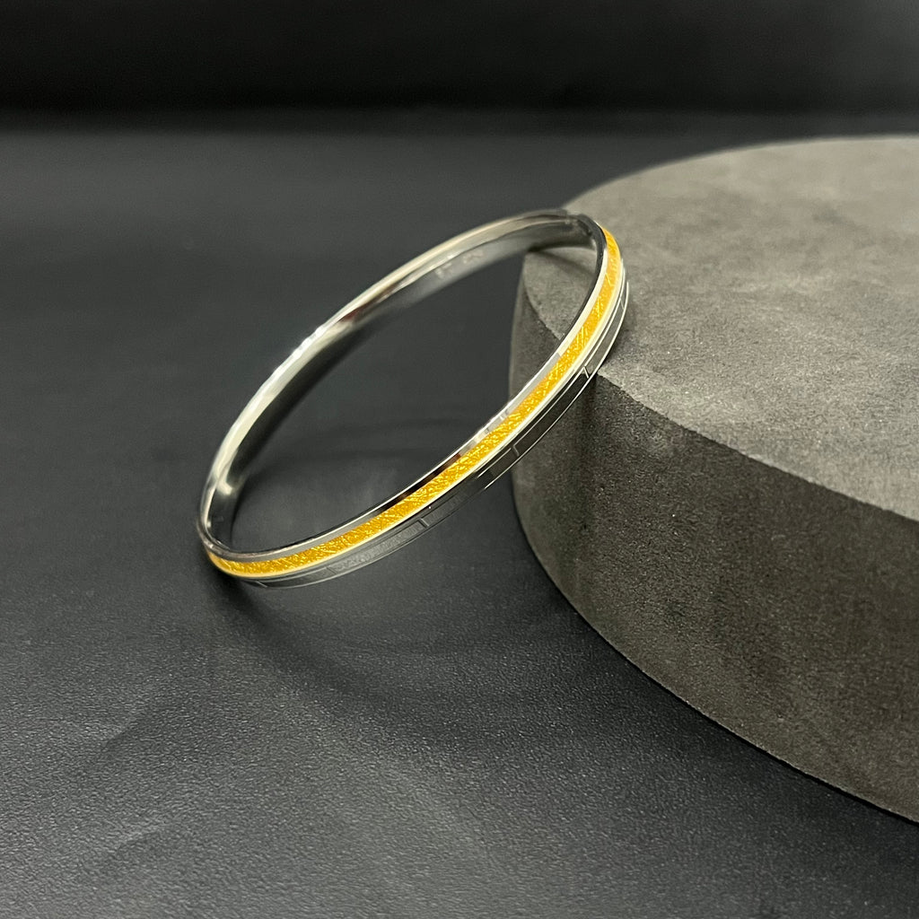 Silver Mens CNC Gold Lining Kada GC1