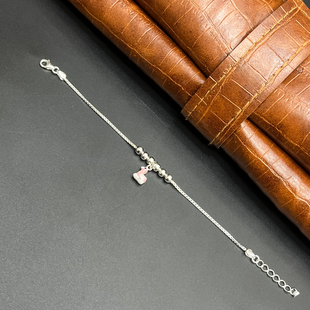Silver Kids Bracelet Cute Rose Pink Duck Charms 925