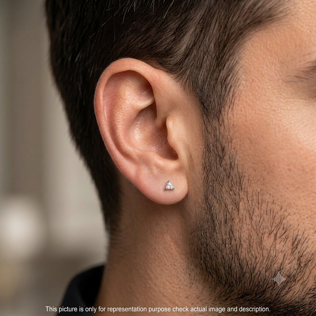 Silver Mens Triangle Stone Single Ear Stud 925
