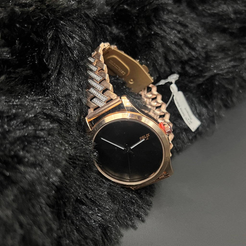 Silver Mens Watch Diamond Bezel Edges Rose Gold 925