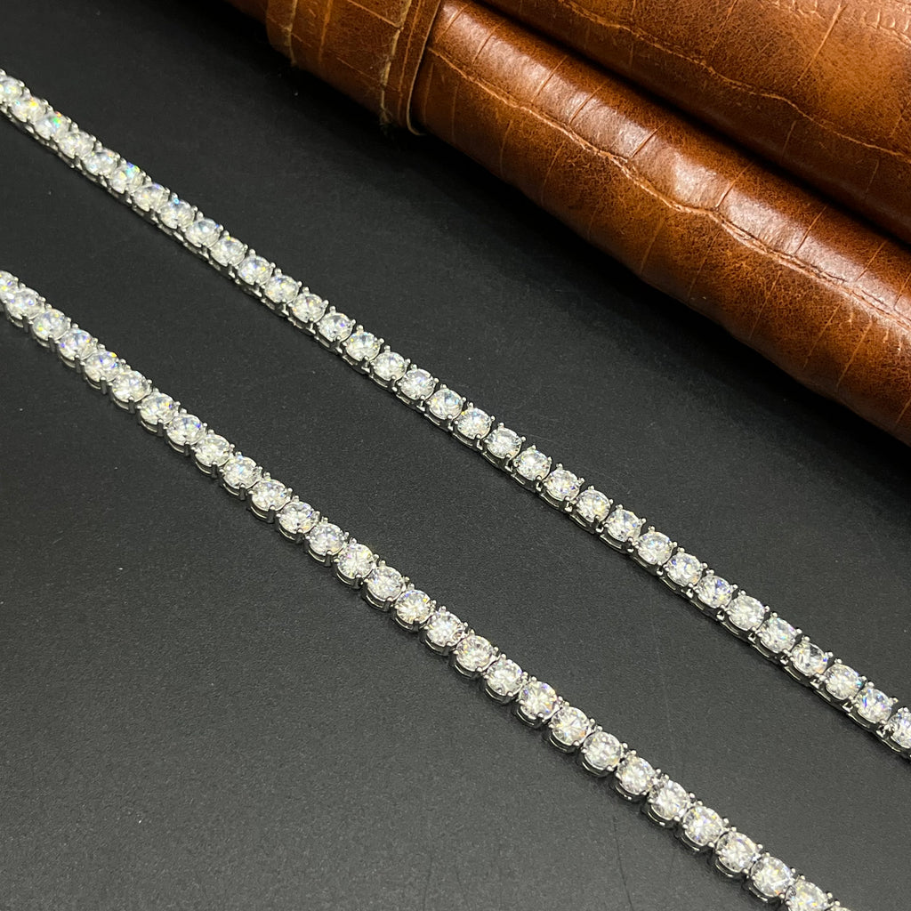 Silver Mens Tennis Chain Elegant Floral Crystal Link M01 925
