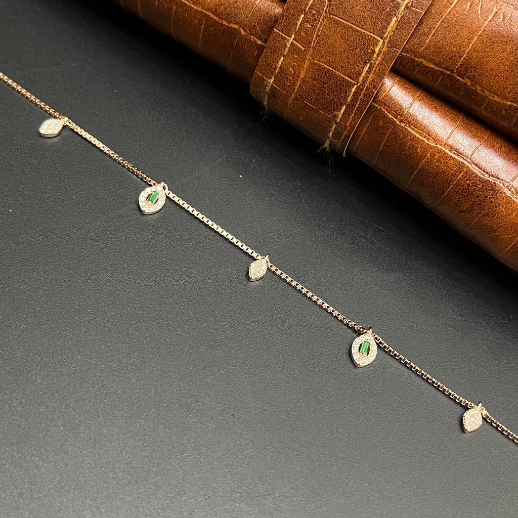 Silver Ladies Bracelet Royal Green Leaf Charm Rose Gold 925