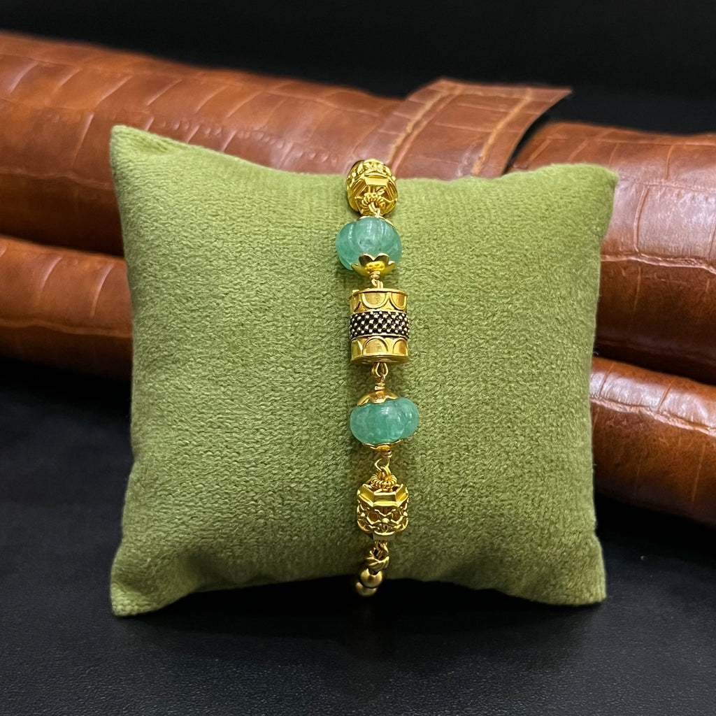 Silver Ladies Bracelet Antique Edition Blue Beads Gold Finish 925