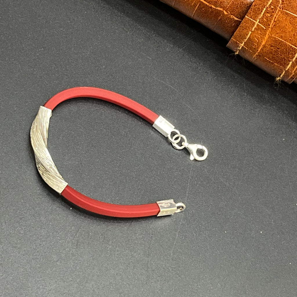 Silver Kids Bracelet Twist Textured Red Band 925